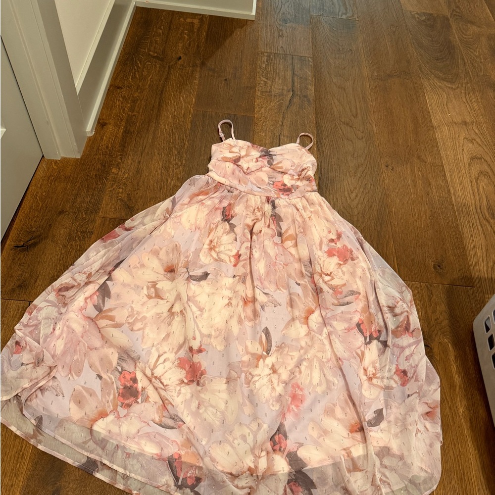 Zunie Pink and Orange Ruched Tiered Sundress